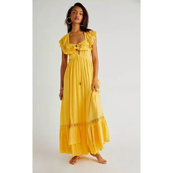 Free People | Dresses | Free People Endless Summer Moonlight Ocean Maxi  Dress Size Small Sunset Gold | Poshmark